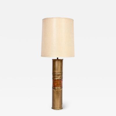 Silas Seandel Substantial Silas Seandel Torched Mixed Metal Brutalist Table Lamp 1974