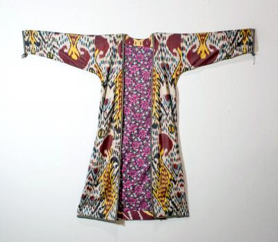 Silk Woven Ikat Kaftan Robe Central Asia