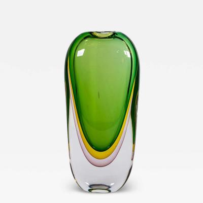 Silvano Signoretto Green Yellow Purple art glass vase by Silvano Signoreto