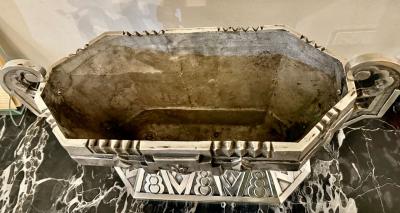 Silver Art Deco Jardiniere Bronze Bowl with Modernist Detailing