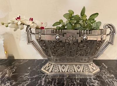 Silver Art Deco Jardiniere Bronze Bowl with Modernist Detailing