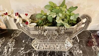 Silver Art Deco Jardiniere Bronze Bowl with Modernist Detailing