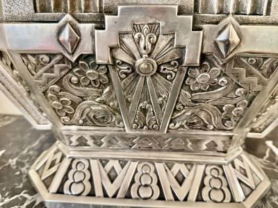 Silver Art Deco Jardiniere Bronze Bowl with Modernist Detailing