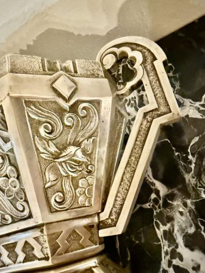 Silver Art Deco Jardiniere Bronze Bowl with Modernist Detailing