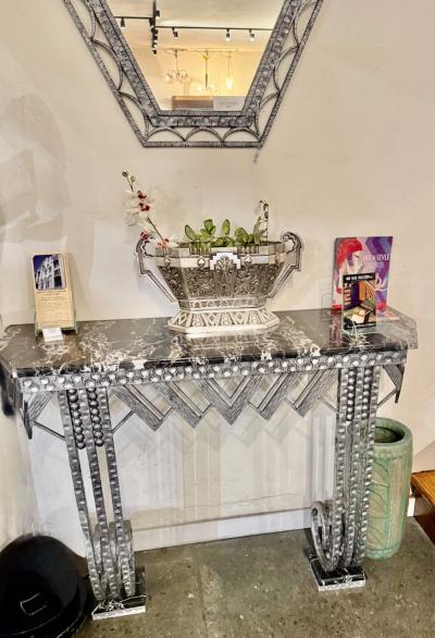 Silver Art Deco Jardiniere Bronze Bowl with Modernist Detailing