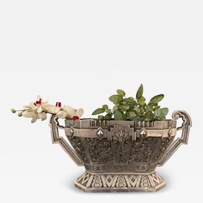 Silver Art Deco Jardiniere Bronze Bowl with Modernist Detailing