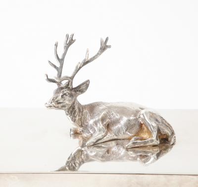 Silver Box with Deer Ornament on Lid France c 1940