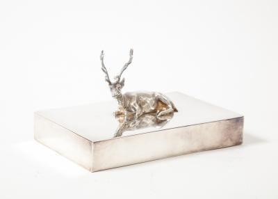 Silver Box with Deer Ornament on Lid France c 1940