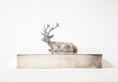 Silver Box with Deer Ornament on Lid France c 1940