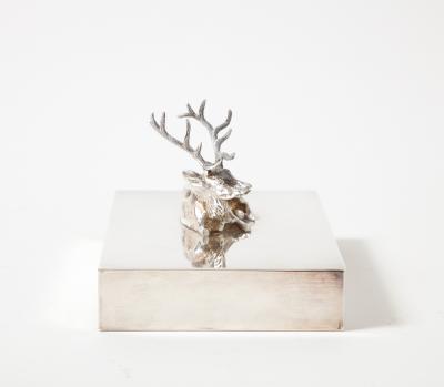 Silver Box with Deer Ornament on Lid France c 1940