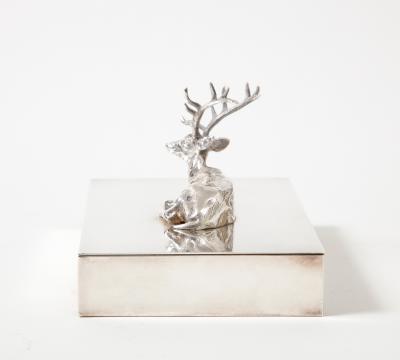 Silver Box with Deer Ornament on Lid France c 1940