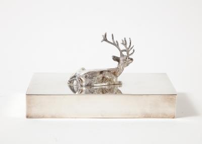Silver Box with Deer Ornament on Lid France c 1940