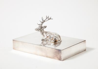 Silver Box with Deer Ornament on Lid France c 1940