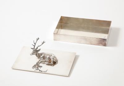 Silver Box with Deer Ornament on Lid France c 1940