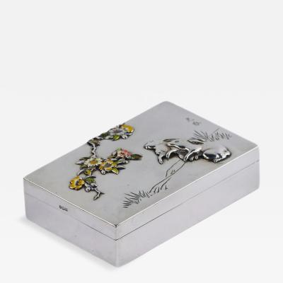 Silver Cigarette Case With Enamel Decoration Of Hares