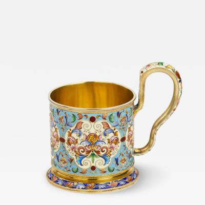 Silver Cloisonne Enamelled Tea Glass Holder Fyodor Ruckert Russia Moscow