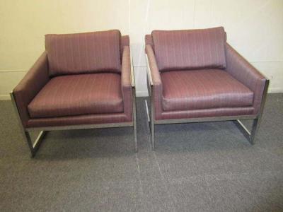Silver Craft Magnificent Pair of Angled Chrome Flat Bar Lounge Chairs