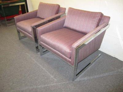 Silver Craft Magnificent Pair of Angled Chrome Flat Bar Lounge Chairs