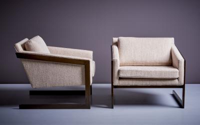 Silver Craft Pair of Silver Craft Cantilever Bronze Lounge Chairs in beige USA 1970s