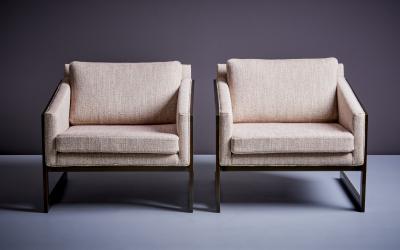 Silver Craft Pair of Silver Craft Cantilever Bronze Lounge Chairs in beige USA 1970s