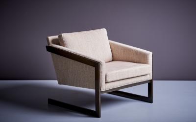 Silver Craft Pair of Silver Craft Cantilever Bronze Lounge Chairs in beige USA 1970s