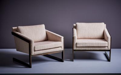 Silver Craft Pair of Silver Craft Cantilever Bronze Lounge Chairs in beige USA 1970s