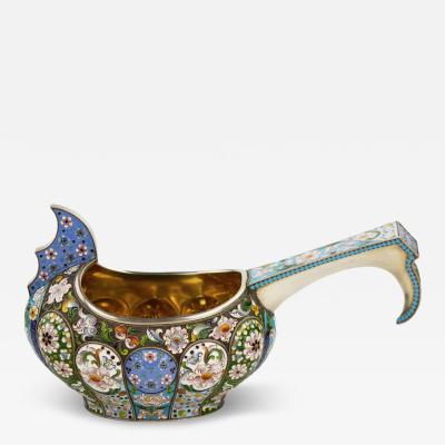 Silver Gilt Kovsh With Polychrome Enamels Pavel Ovtchinnikov Firm Russia