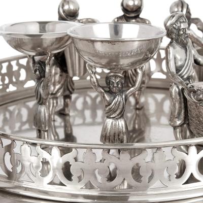 Silver Jewish multi tiered Passover Seder tray