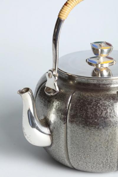 Silver Kettle with Enamel 1920s