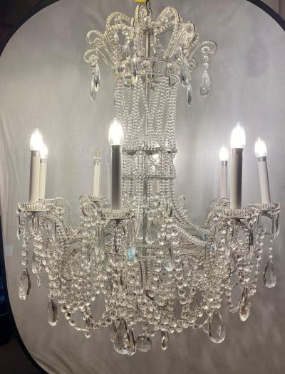 Silver Leaf Iron Chandelier with fine Crystal Bead and Pendant Decoration