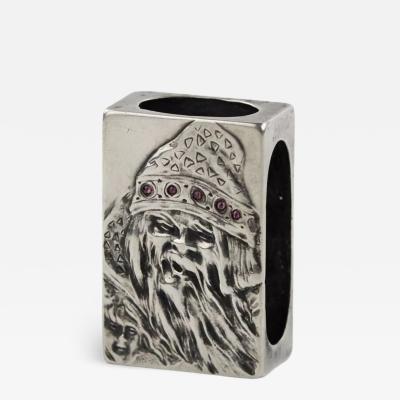 Silver Match Safe With The Image Of A Leshy In The Style Of Russian Art Nouveau