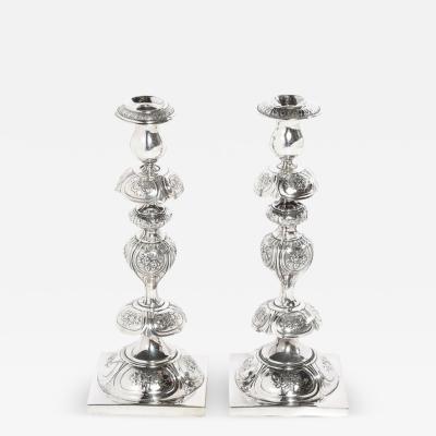 Silver Plate Shabbos Candle Holders W Stylized Floral Repouse by B Henneberg