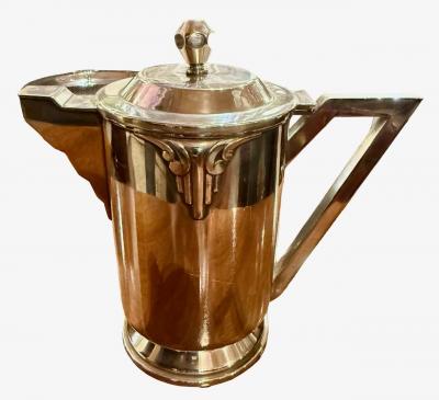 Silver Plated Coffee Tea Service Five Piece Set with Stylized Geometric Motifs