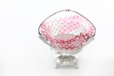 Silver Plated Framed Pink Crystal Brides Basket