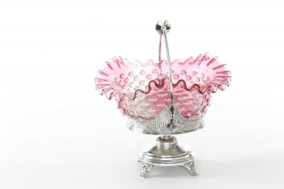 Silver Plated Framed Pink Crystal Brides Basket