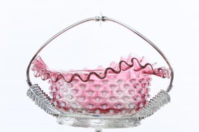 Silver Plated Framed Pink Crystal Brides Basket