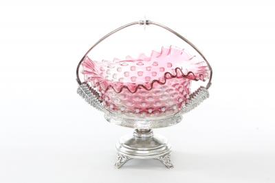 Silver Plated Framed Pink Crystal Brides Basket