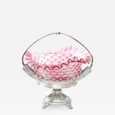 Silver Plated Framed Pink Crystal Brides Basket