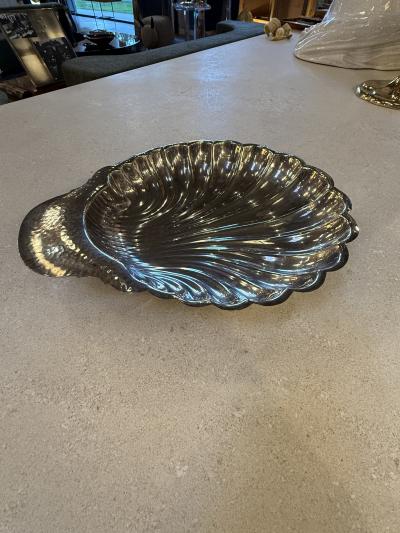 Silver Plated Shell Centerpiece Bowl with Hammered Handle 1970s