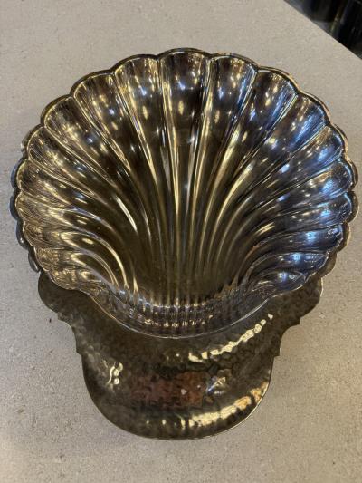 Silver Plated Shell Centerpiece Bowl with Hammered Handle 1970s