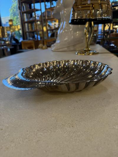 Silver Plated Shell Centerpiece Bowl with Hammered Handle 1970s