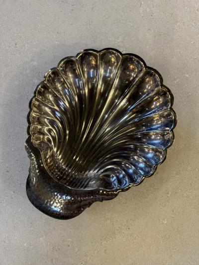 Silver Plated Shell Centerpiece Bowl with Hammered Handle 1970s