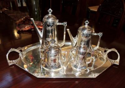 Silver Tea Coffee Set WMF Art Nouveau with Tray