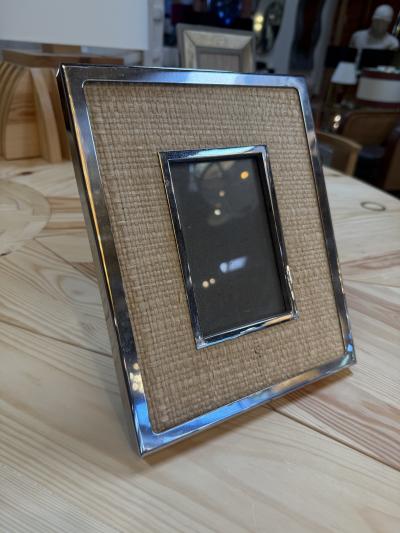 Silver Tone and Woven Rattan Picture Frame