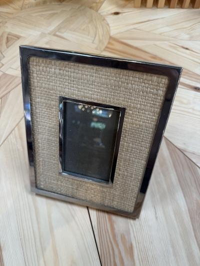Silver Tone and Woven Rattan Picture Frame