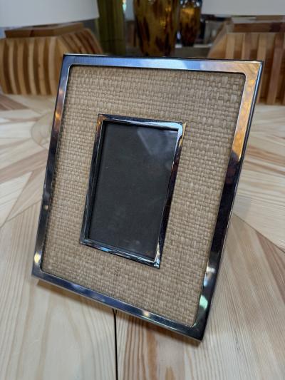 Silver Tone and Woven Rattan Picture Frame