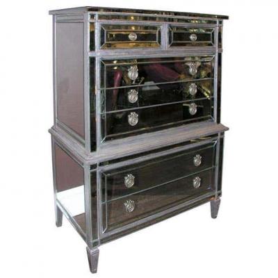 Silver Trim Mirrored Highboy