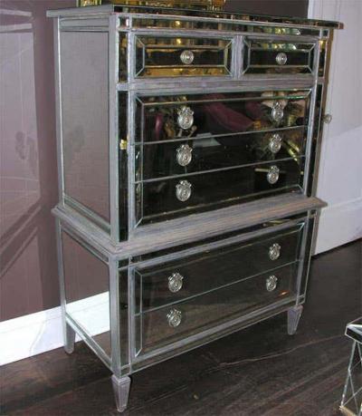 Silver Trim Mirrored Highboy