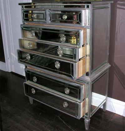 Silver Trim Mirrored Highboy