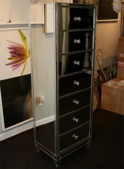 Silver Trim Mirrored Semainier